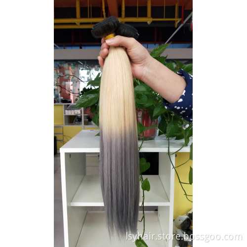 Custom Color 2 Tones 3 Tones Ombre Color 1B Pink Purple Blue Red Green Grey Yellow 100% Human Hair Weave Bundles